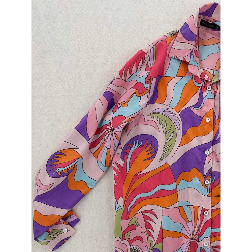 PrettyLittleThing - Button Down Shirt Psychedelic Swirl - Pink Multi - 0 - Women